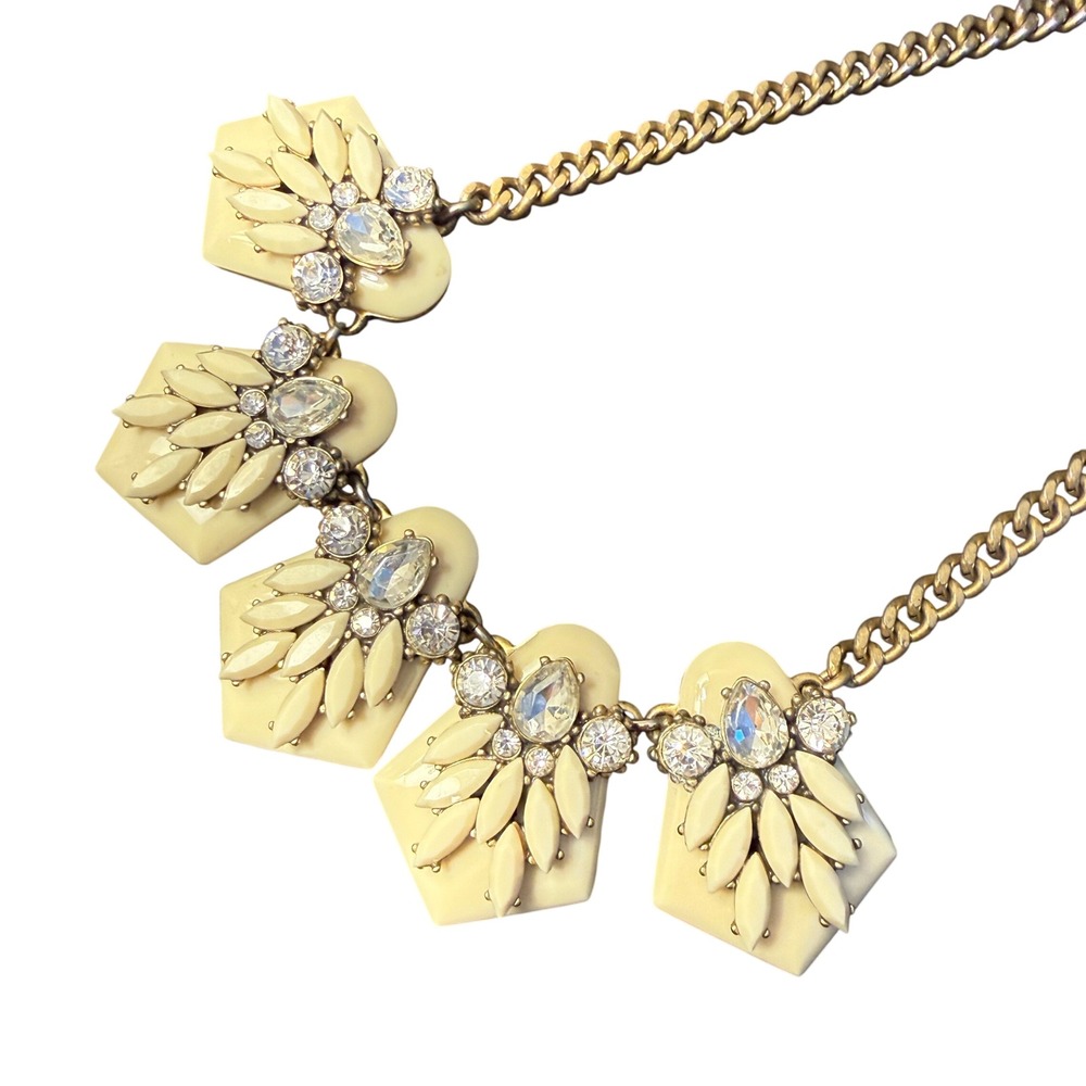 J. Crew Bib‎ Statement Necklace Cream Gold Floral Crystal Geometric Preppy